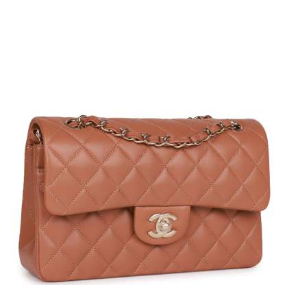 Small Classic Double Flap Bag Caramel Brown Lambskin Light Gold Hardware