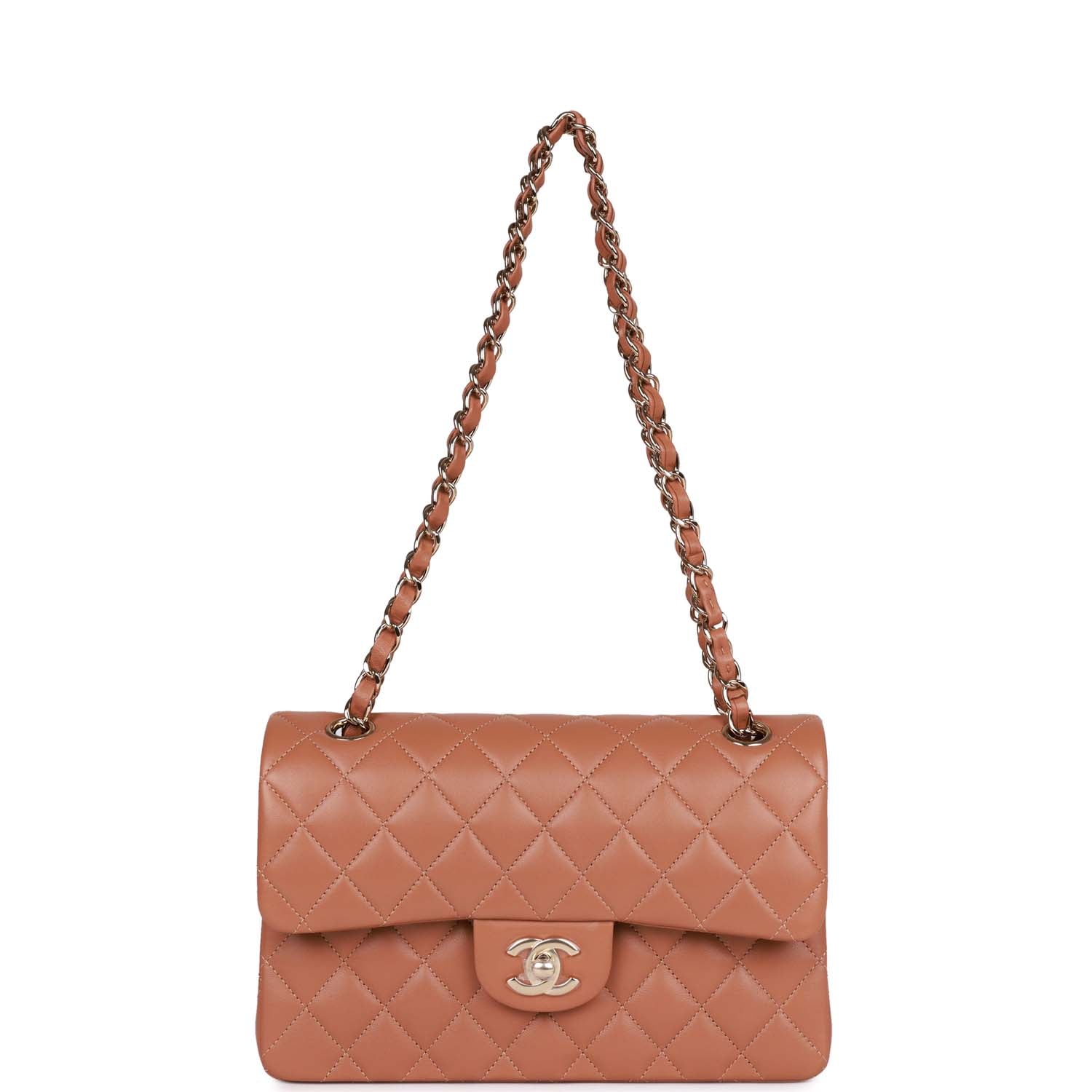 Small Classic Double Flap Bag Caramel Brown Lambskin Light Gold Hardware