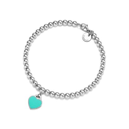 Return to 庐 Bead Bracelet in Silver,  Blue庐 with a Diamond, 4 mm