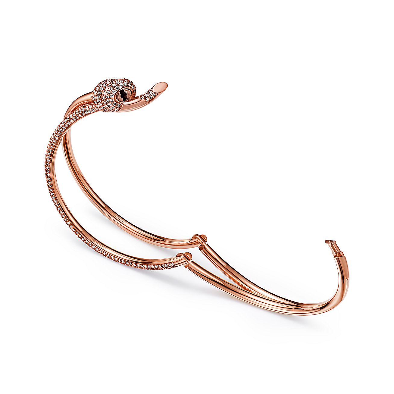 Knot Double Row Hinged Bangle in Rose Gold with Diamonds