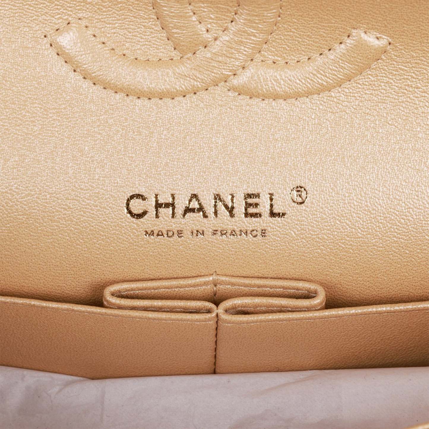 Medium Classic Double Flap Bag Beige Iridescent Caviar Light Gold Hardware