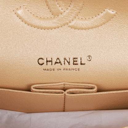 Medium Classic Double Flap Bag Beige Iridescent Caviar Light Gold Hardware