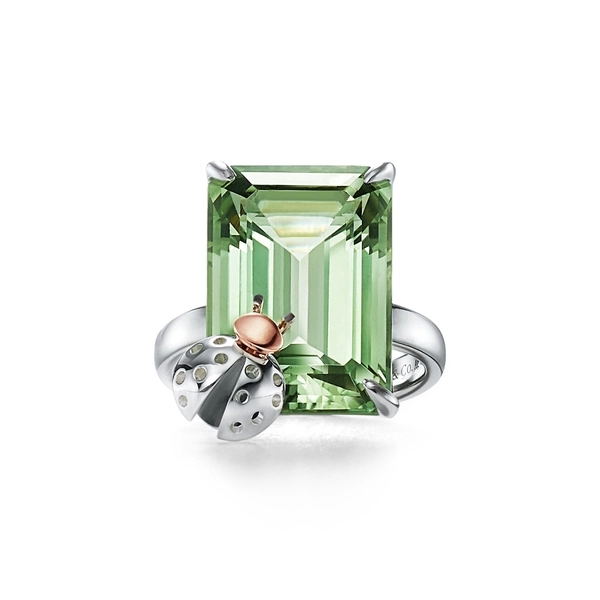 & Co. Green Quartz Ladybug Ring in Sterling Silver and 18k Rose Gold