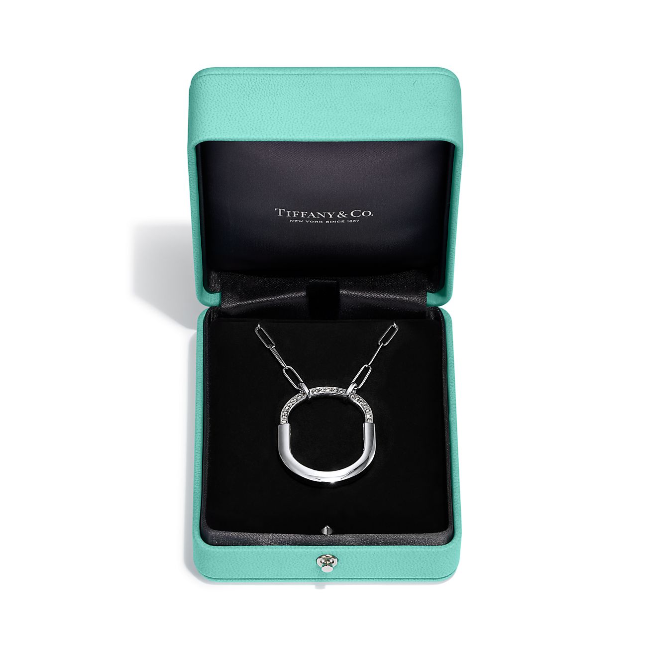 Lock Pendant in White Gold with Diamonds, Large