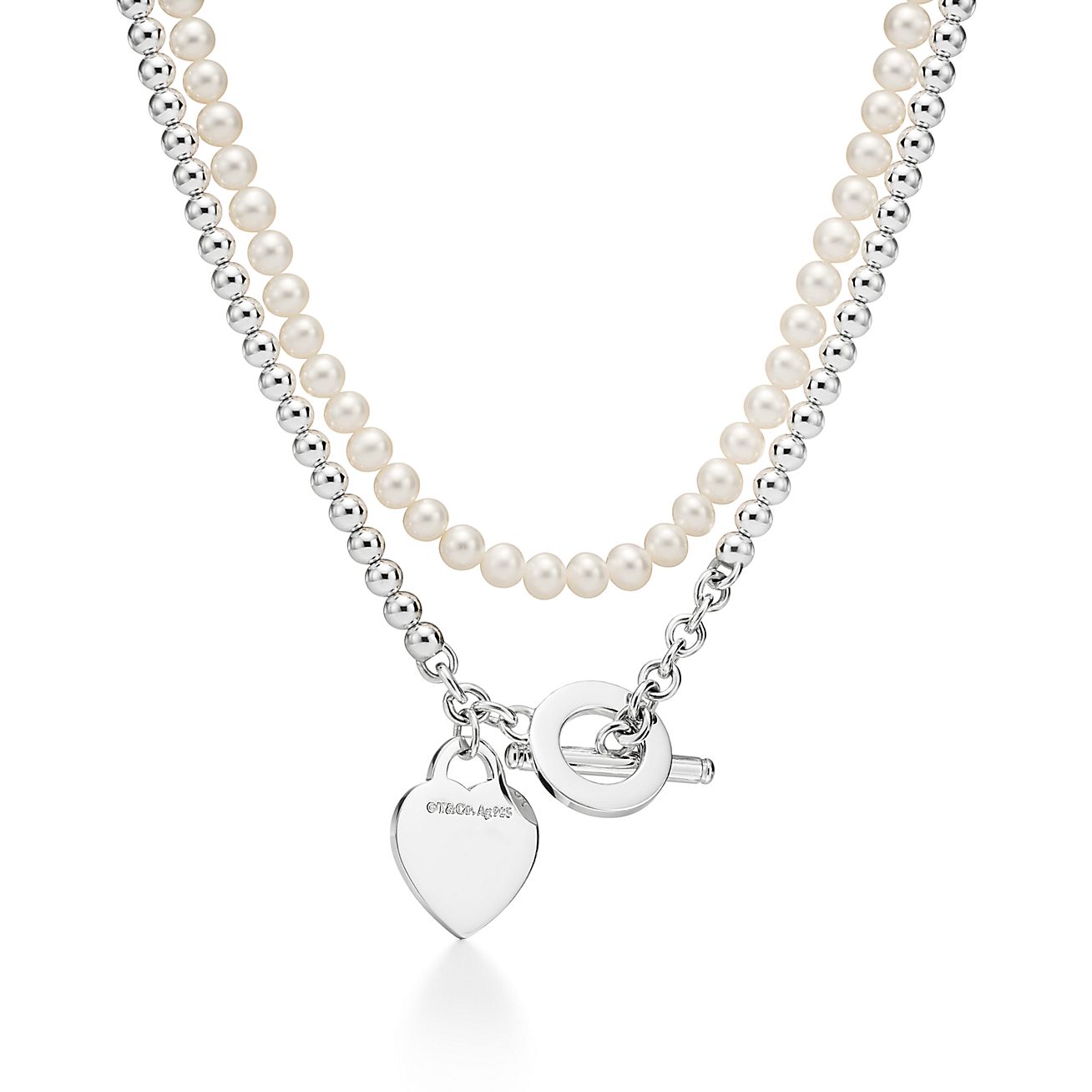 Return to TM Wrap Necklace in Silver with Pearls and a Diamond, Small