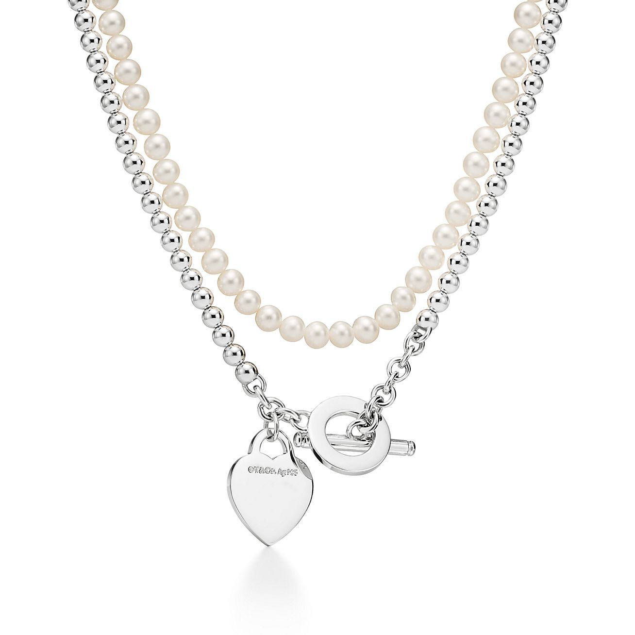 Return to TM Wrap Necklace in Silver with Pearls and a Diamond, Small