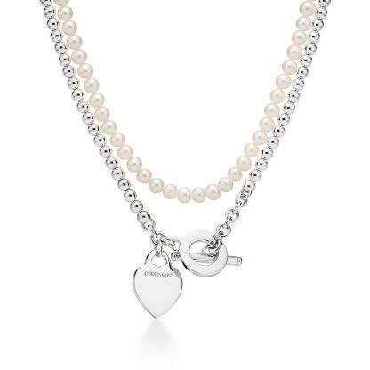 Return to TM Wrap Necklace in Silver with Pearls and a Diamond, Small