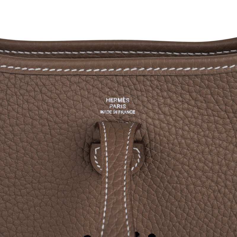 Mini Evelyne TPM Bag Etoupe Clemence Leather with Palladium Hardware