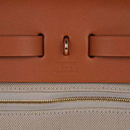 Herbag Zip Retourne 31 Bag Beton Toile Militaire / Natural Sable Leather Gold Hardware