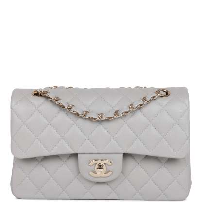 Small Classic Double Flap Grey Caviar Light Gold Hardware