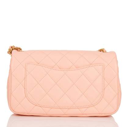 Pearl Crush Mini Rectangular Flap Bag Peach Lambskin Antique Gold Hardware