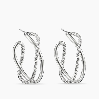 Crossover Hoop Earrings Sterling Silver, 33.7mm