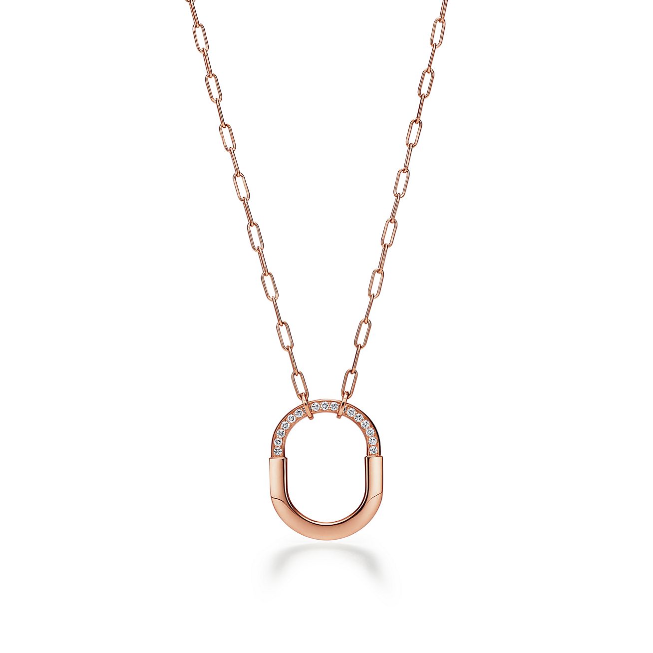 Lock Pendant in Rose Gold with Diamonds, Medium