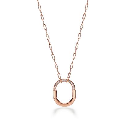 Lock Pendant in Rose Gold with Diamonds, Medium