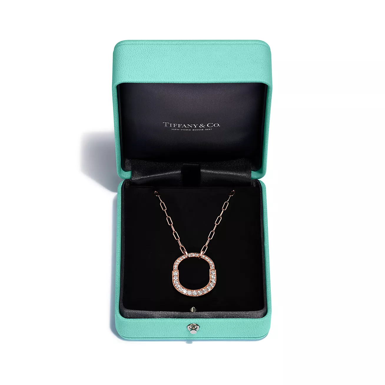 Lock Pendant in Rose Gold with Pave Diamonds, Medium