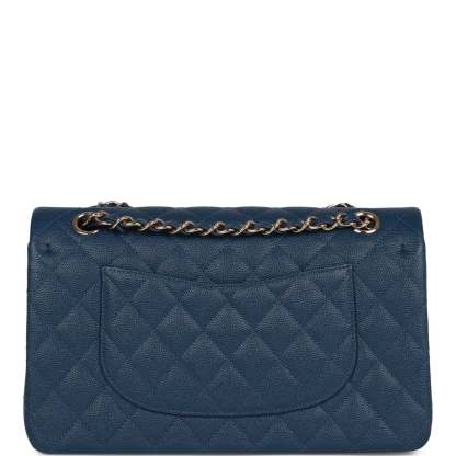 Medium Classic Double Flap Bag Blue Caviar Light Gold Hardware