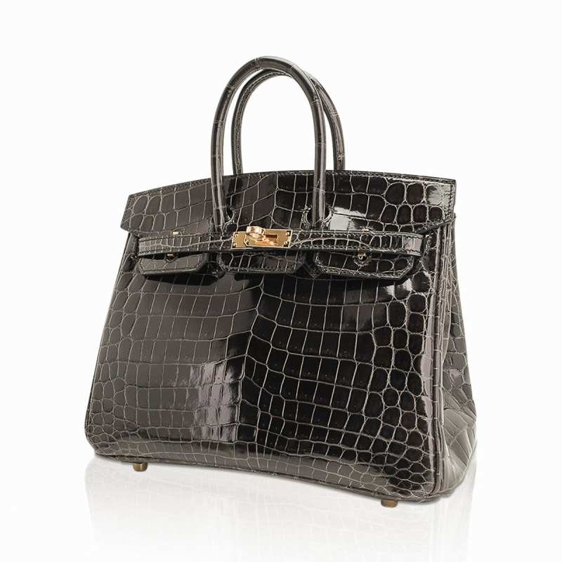 Birkin 25 Bag Graphite Crocodile with Palladium Hardware