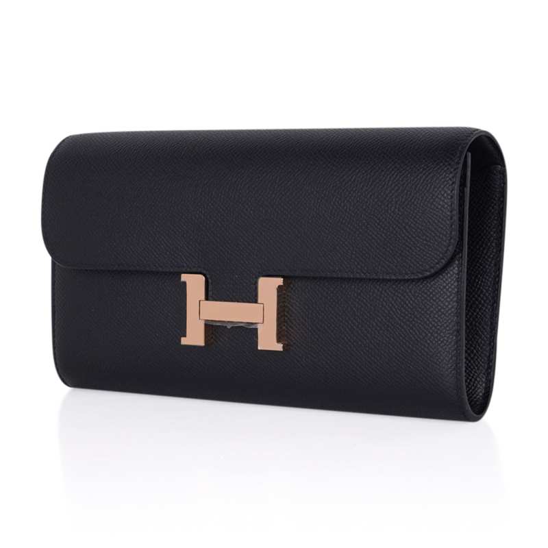 Constance Long To Go Wallet Black Rose Gold Hardware Epsom New w/ Box