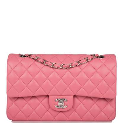 Medium Classic Double Flap Bag Rose Quilted Lambskin Silver Hardware