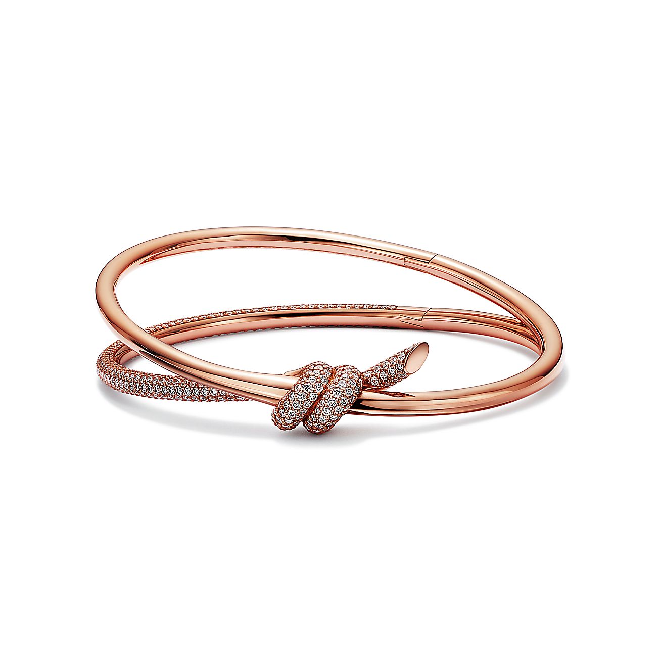 Knot Double Row Hinged Bangle in Rose Gold with Diamonds