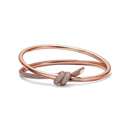 Knot Double Row Hinged Bangle in Rose Gold with Diamonds