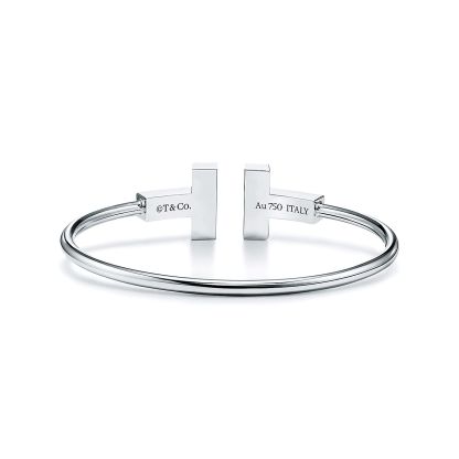 T Wide Turquoise Wire Bracelet in 18k White Gold