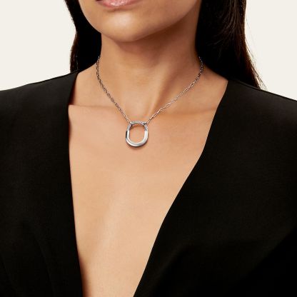 Lock Pendant in White Gold with Diamonds, Medium