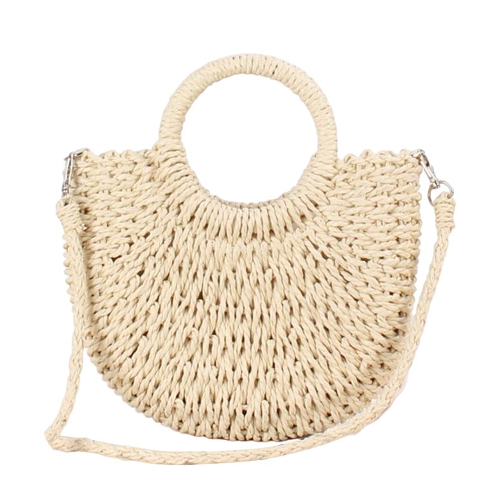 Handmade Woven Shoulder Bag Women Weaving Crossbody Bag Fashion Semicircle Holiday Beach Bags Tote