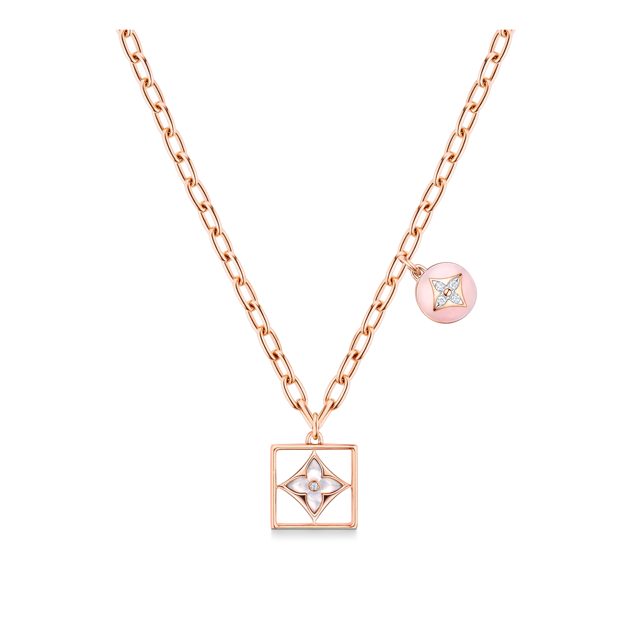 B Blossom Necklace, Pink Gold, White Gold, Pink Opal, White Mother-Of-Pearl And Diamonds