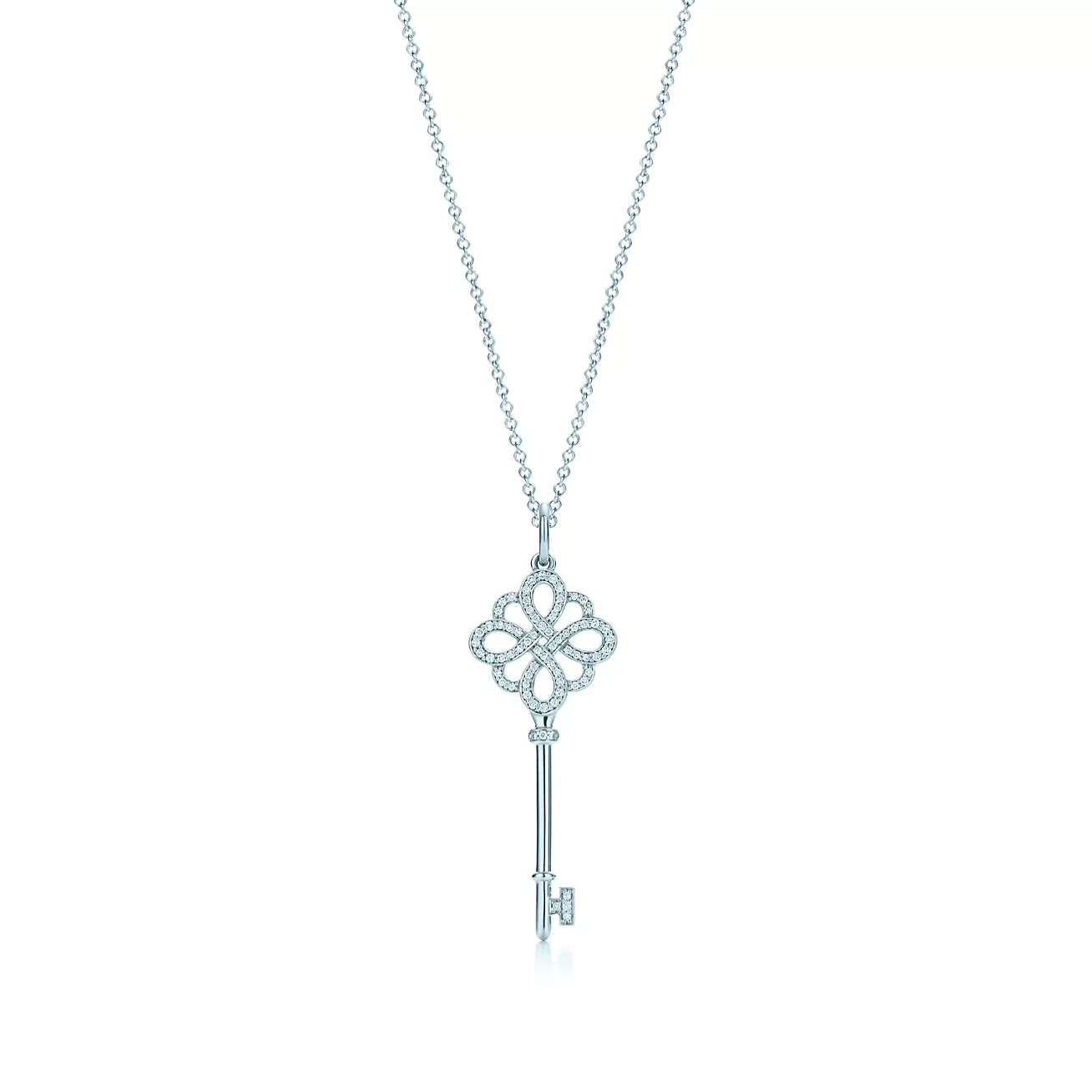 Keys knot key pendant in 18k white gold with diamonds