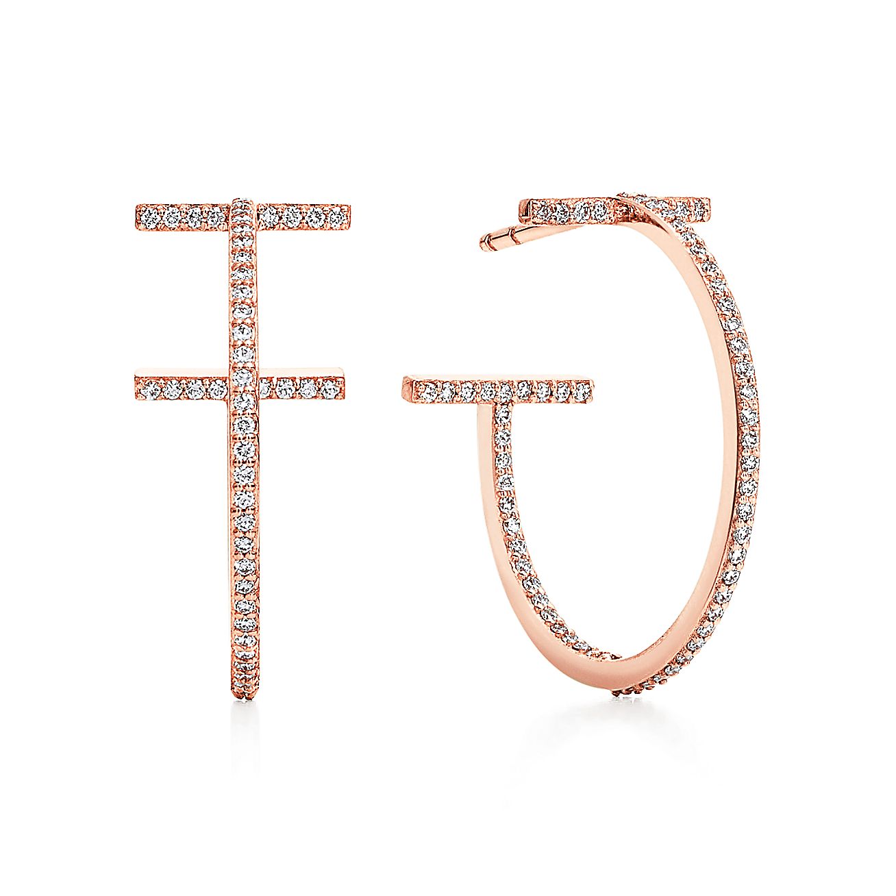 T Diamond Hoop Earrings in 18k Rose Gold