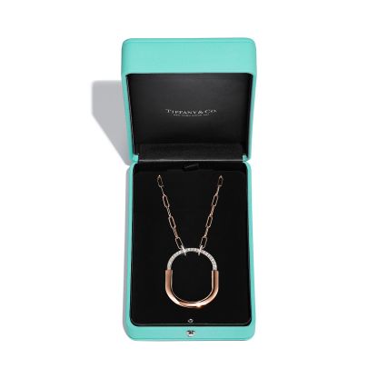 Lock Pendant in Rose and White Gold with Diamonds, Extra Large