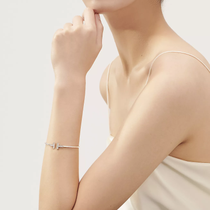 T Diamond Wire Bracelet in 18k White Gold