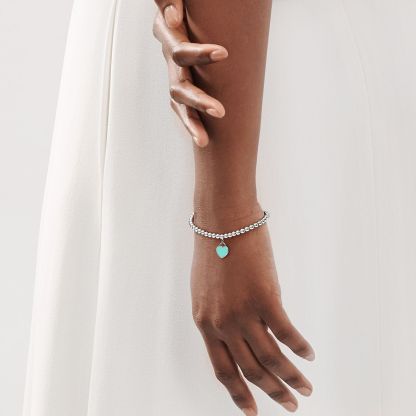 Return to 庐  Blue庐 Heart Tag Bead Bracelet in Silver, 4 mm
