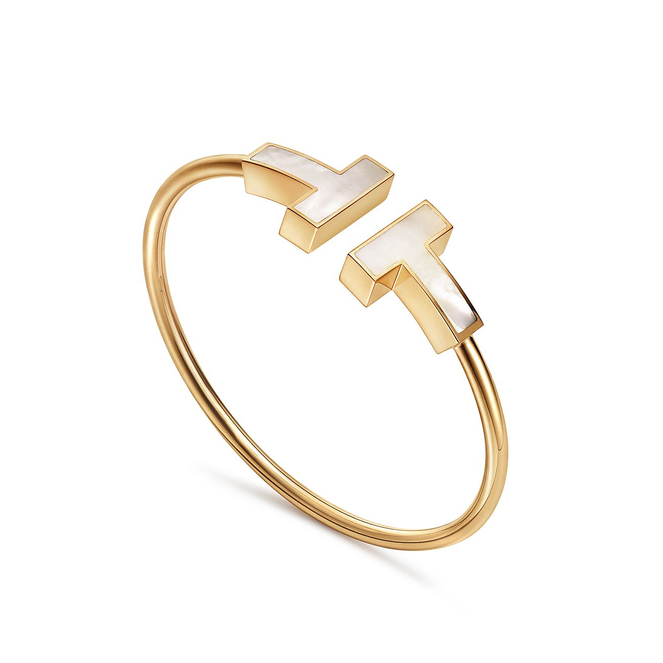 T Wide Mother-of-pearl Wire Bracelet in 18k Gold