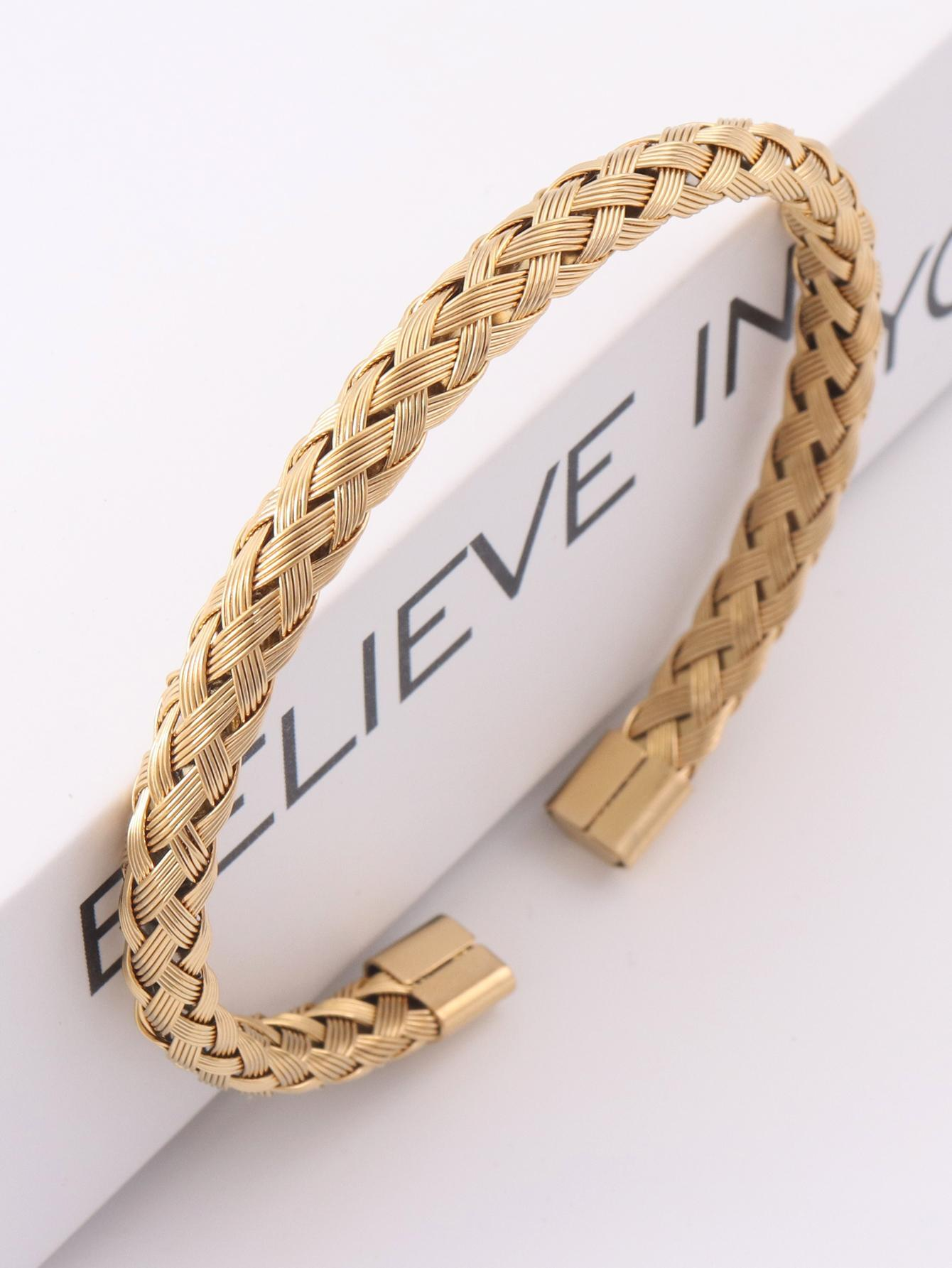 1pc Stainless Steel Braided Design Cuff Bangle