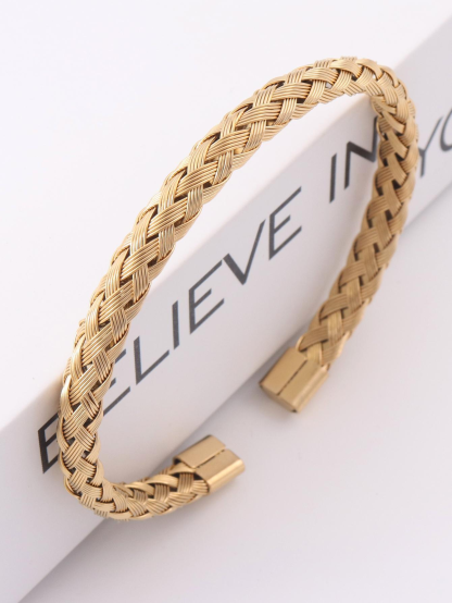 1pc Stainless Steel Braided Design Cuff Bangle