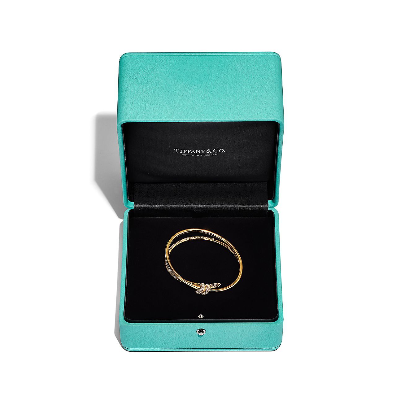 Knot Double Row Hinged Bangle in Yellow Gold with Diamonds
