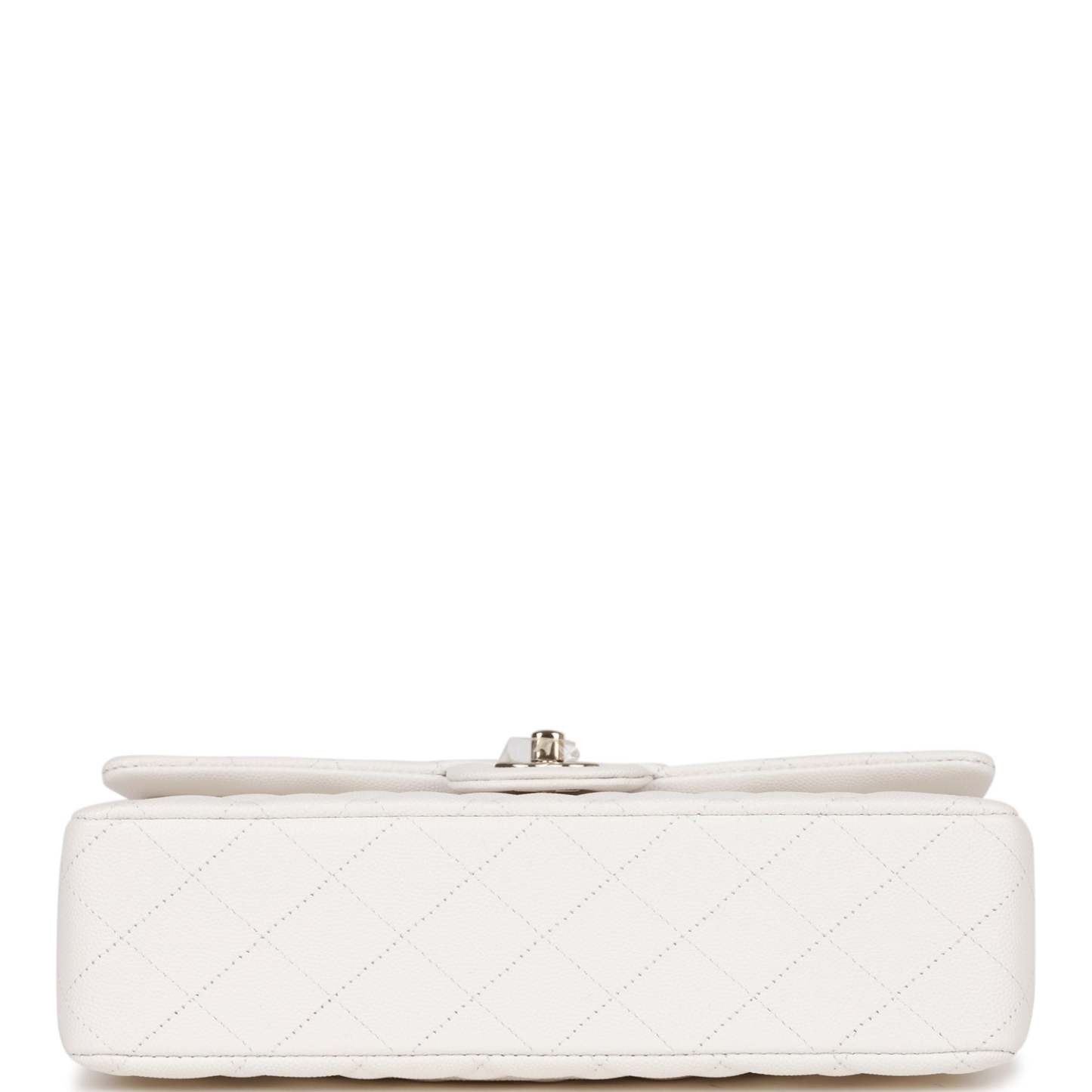Medium Classic Double Flap Bag White Caviar Light Gold Hardware