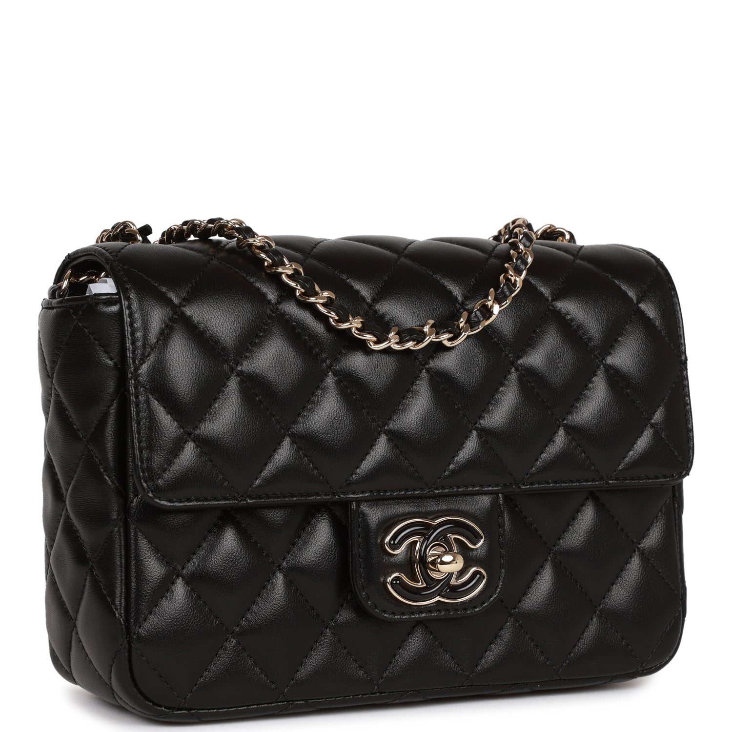 Candy Heart Mini Flap Bag Black Lambskin Enamel and Light Gold Hardware