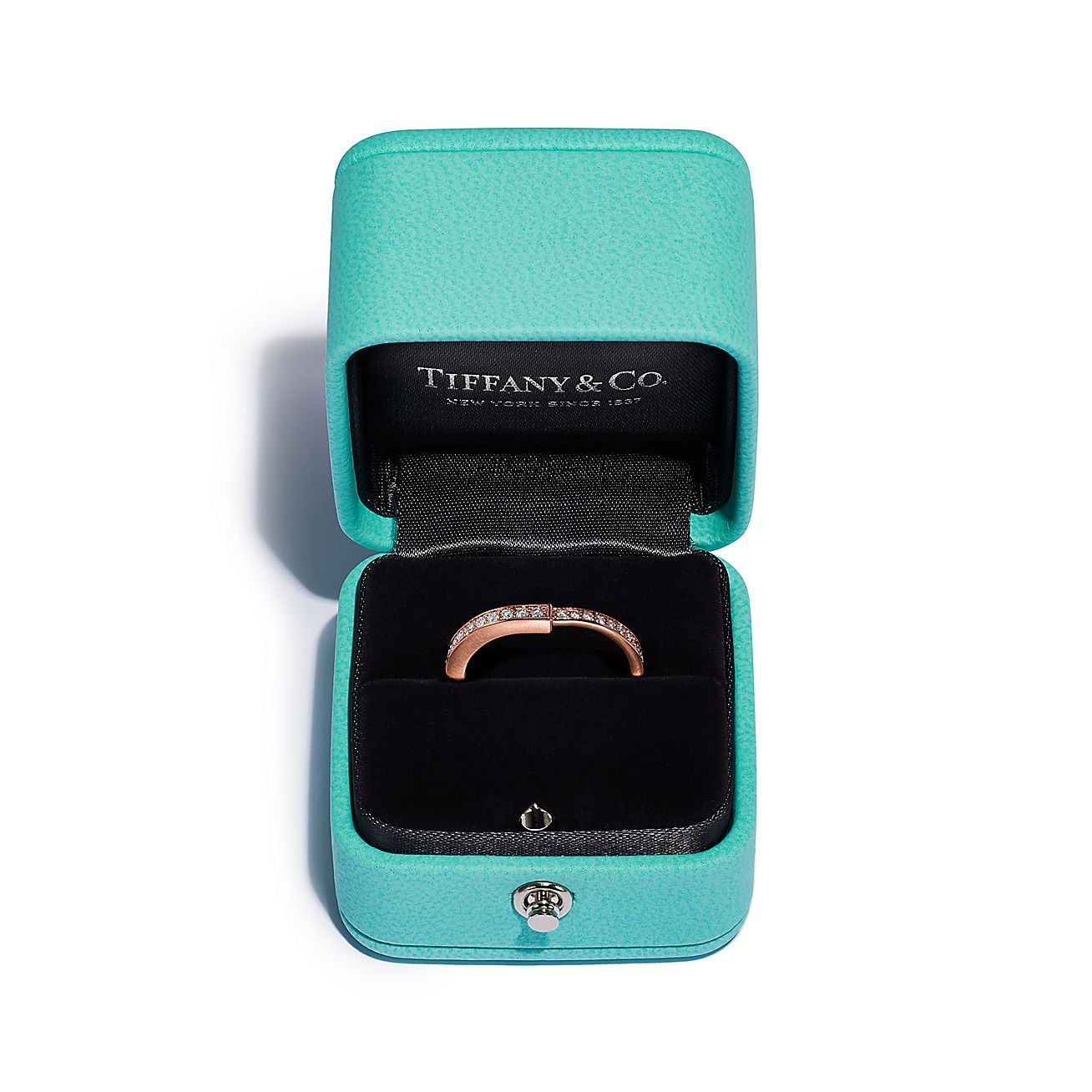 Lock Ring in Rose Gold with Pave Diamonds
