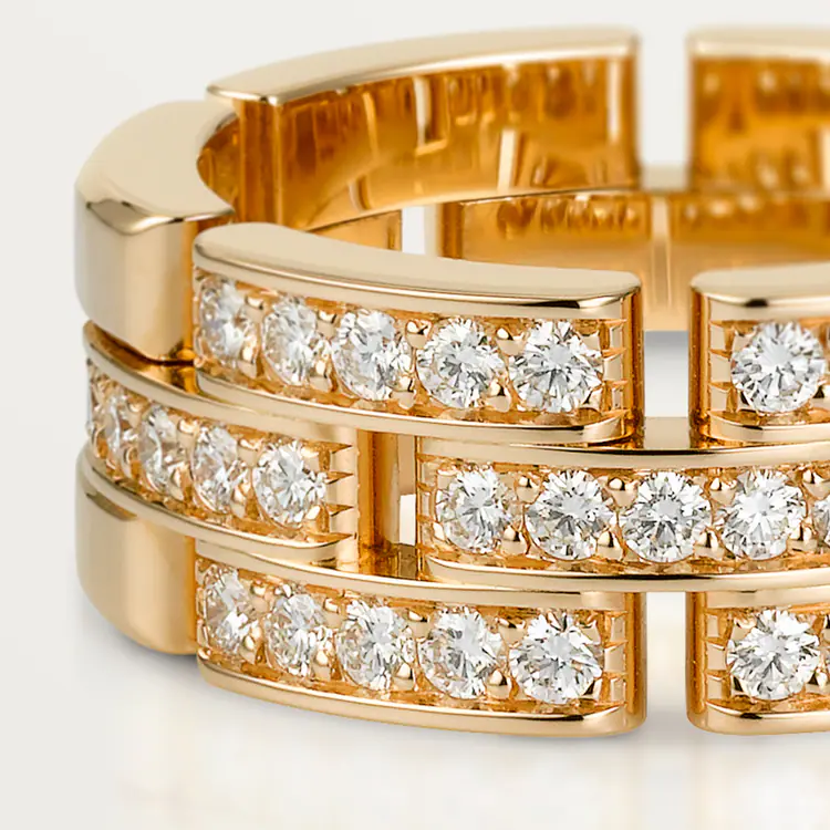MAILLON PANTHÈRE RING, 3 HALF DIAMOND-PAVED ROWS