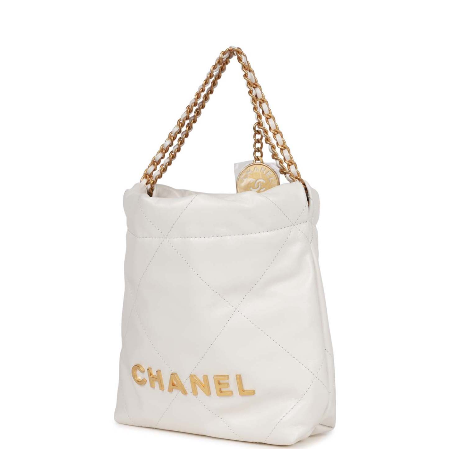 Mini 22 Bag White Calfskin Gold Hardware