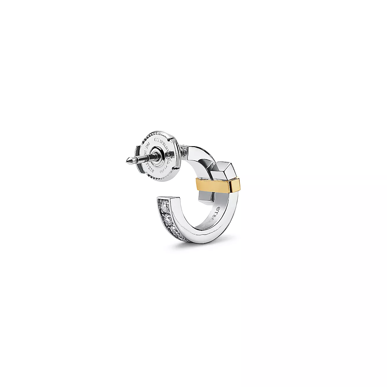 Edge Hoop Earrings in Platinum and Yellow Gold with Diamonds