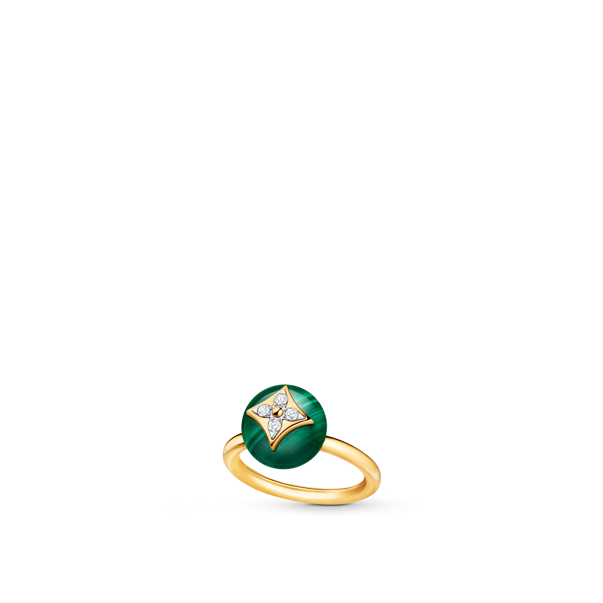 B Blossom Ring, Yellow Gold, White Gold, Malachite And Diamonds