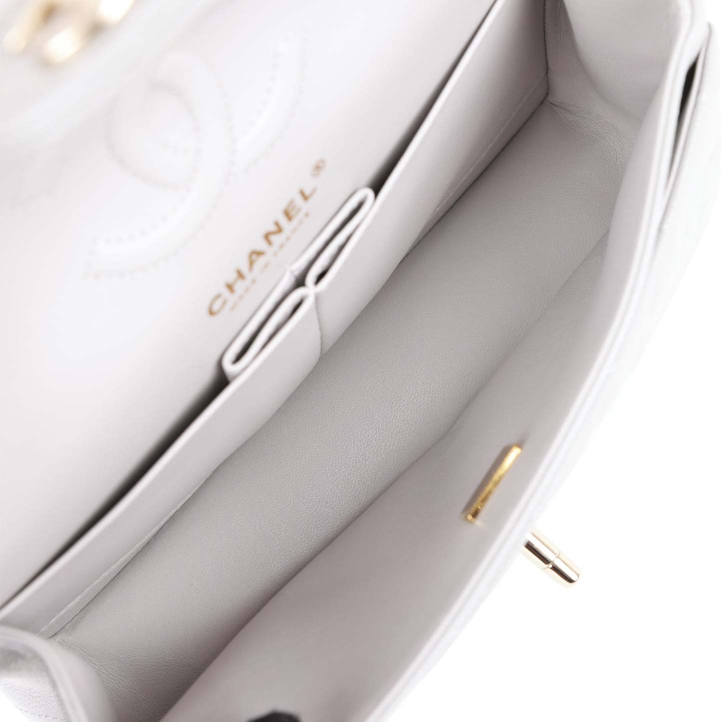 Small Classic Double Flap Grey Caviar Light Gold Hardware