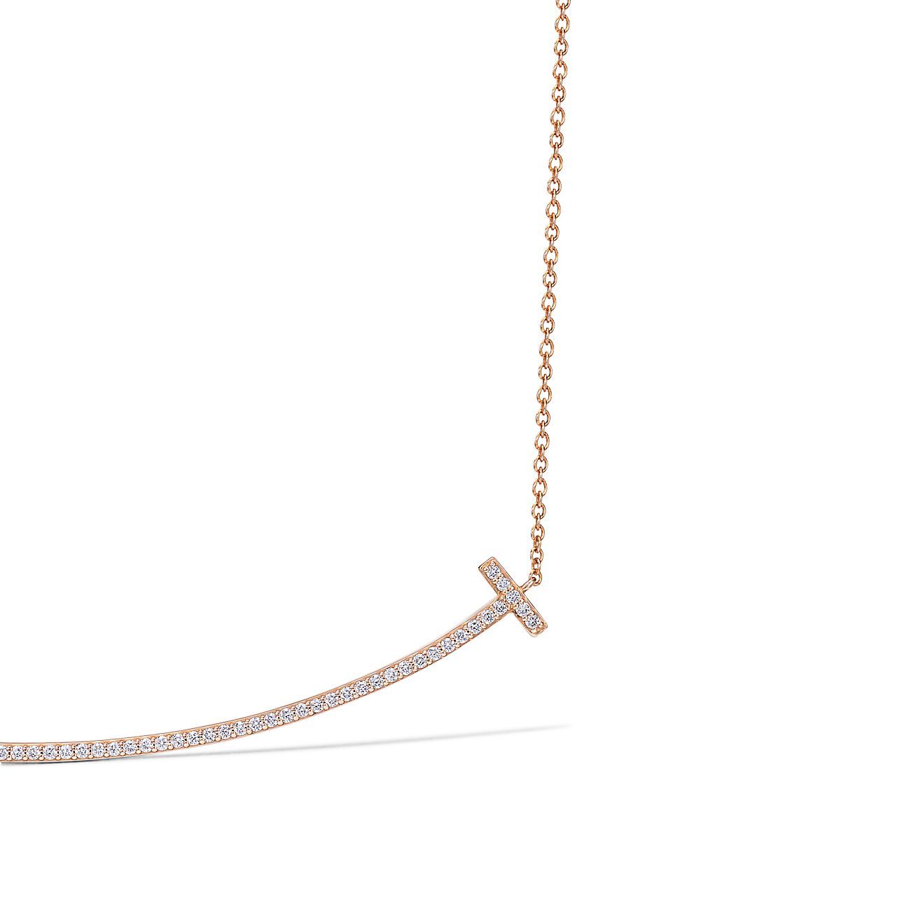 T Smile Pendant in Rose Gold with Diamonds, Large