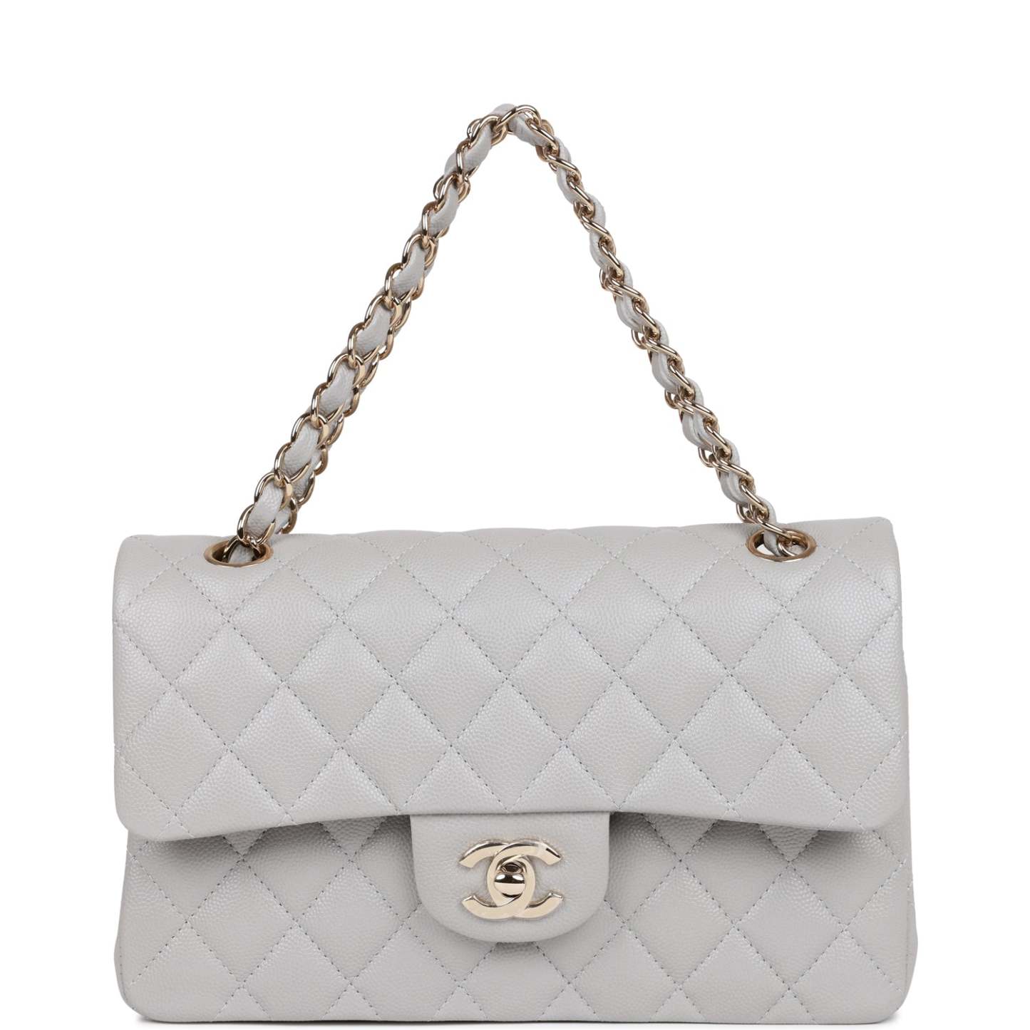 Small Classic Double Flap Grey Caviar Light Gold Hardware