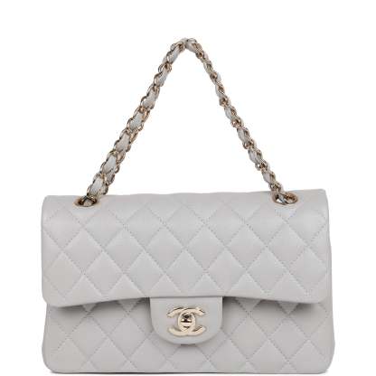 Small Classic Double Flap Grey Caviar Light Gold Hardware