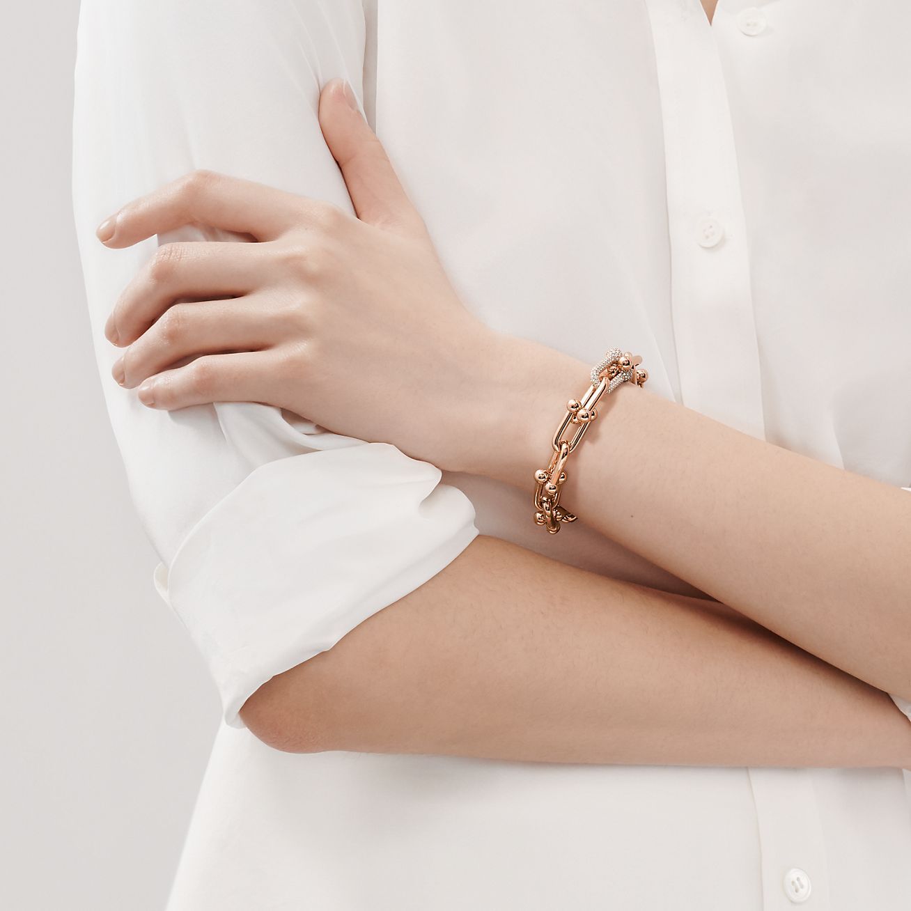 HardWear Large Link Bracelet in Rose Gold with Diamonds